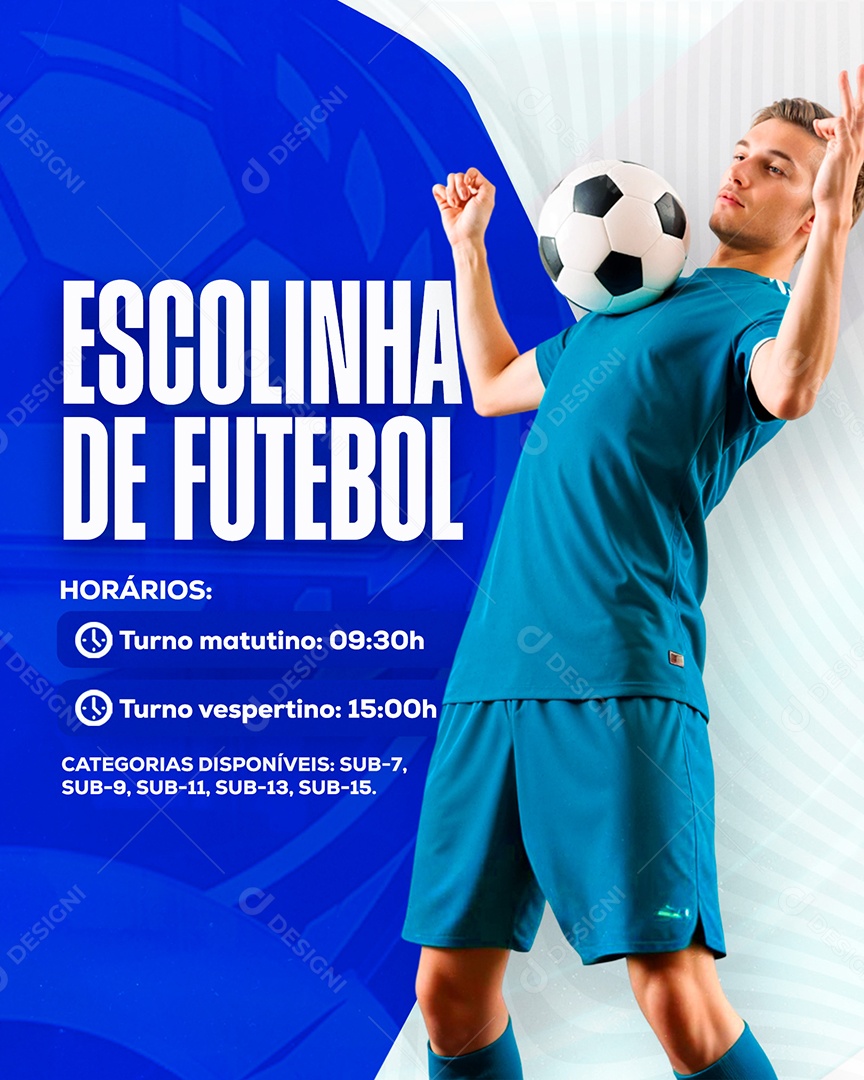 Escolinha de Futebol Horários Azul Social Media PSD Editável