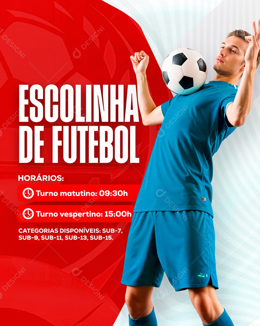 Escolinha de Futebol Horários Vermelho Social Media PSD Editável