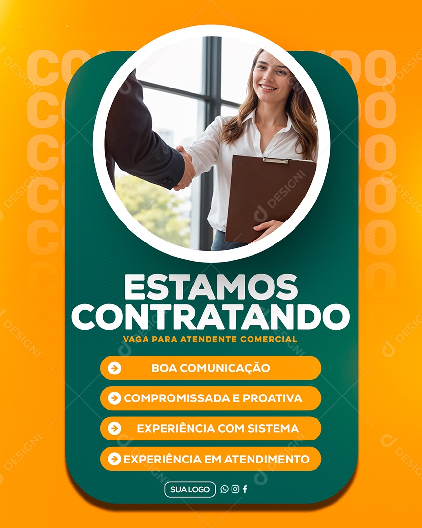 Estamos Contratando Vaga para Atendente Comercial Social Media PSD Editável