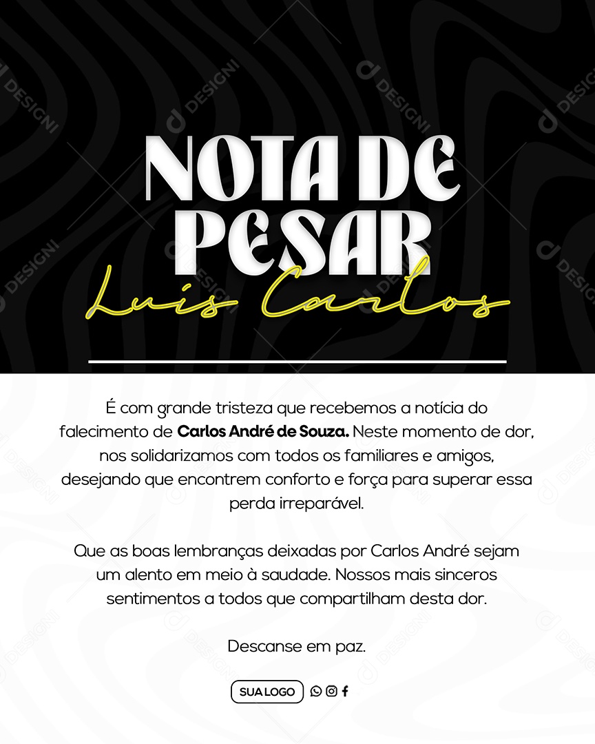 Nota de Pesar Social Media PSD Editável
