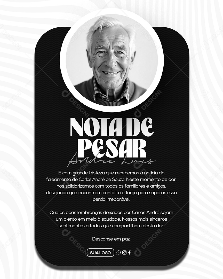 Nota de Pesar Social Media PSD Editável