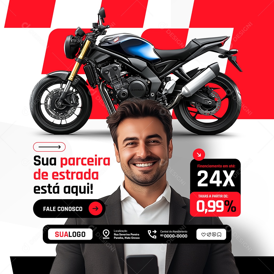 Concessionária Motos Sua Parceira de Estrada Social Media PSD Editável
