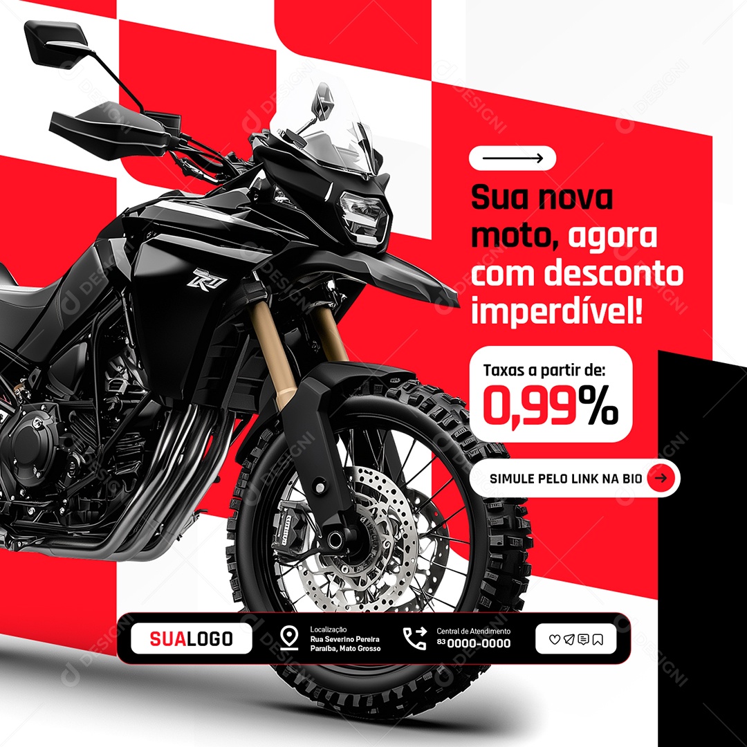 Concessionária Motos Desconto Imperdível Social Media PSD Editável