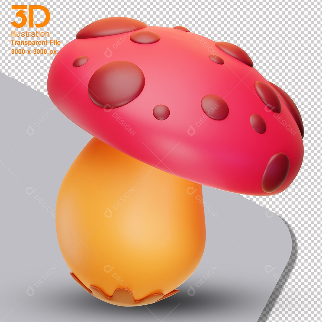 Cogumelo Vermelho e Amarelo Elemento 3D para Composição PSD
