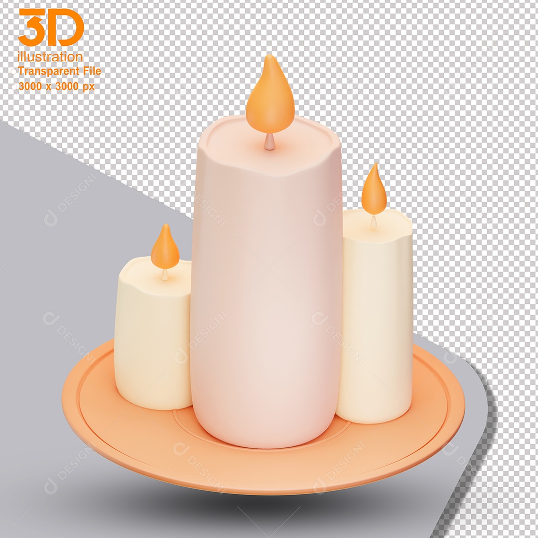 Vela Ligada Com Fogo Elemento 3D para Composição PSD