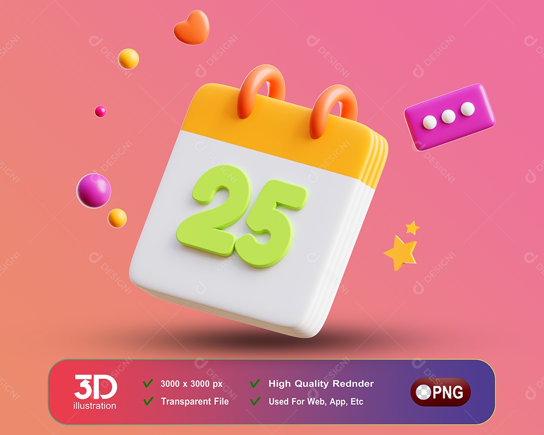Folha de Calendário Elemento 3D para Composição PSD
