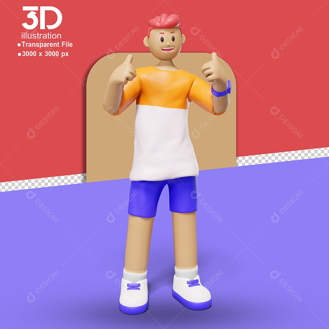 Personagem Fazendo Sinal de Positivo Elemento 3D para Composição PSD