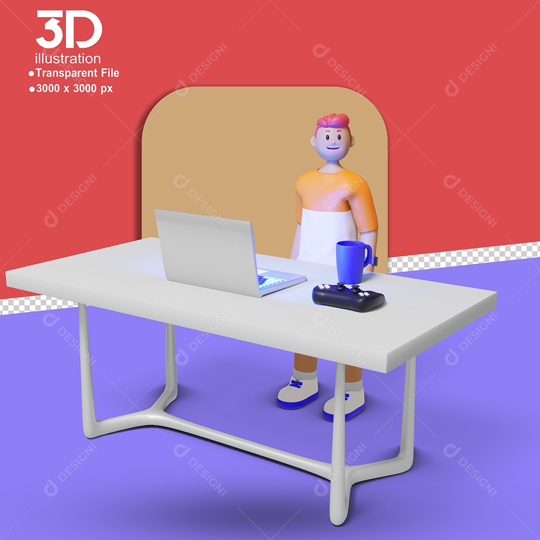Personagem em Escritório Elemento 3D para Composição PSD