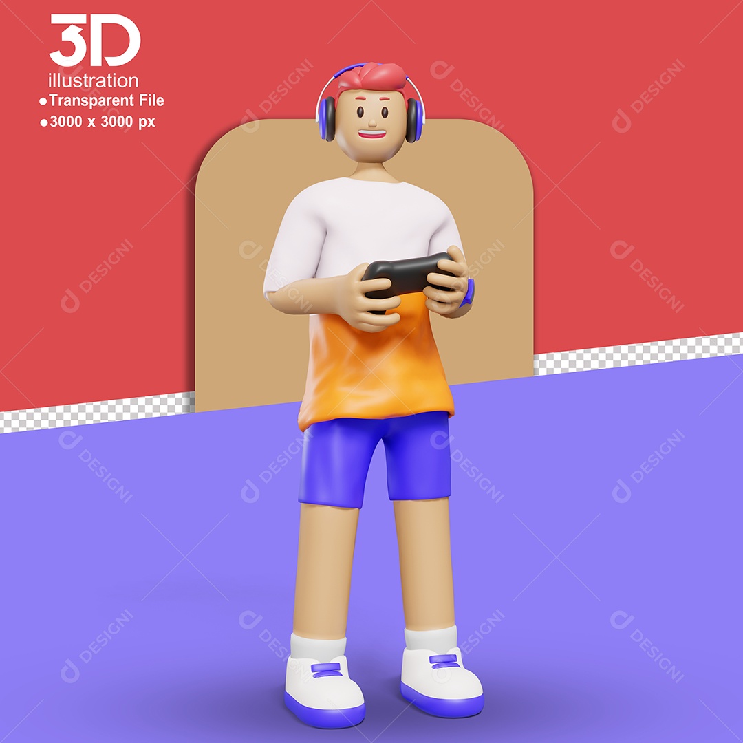 Personagem Feliz com Controle de Video Game Elemento 3D para Composição PSD