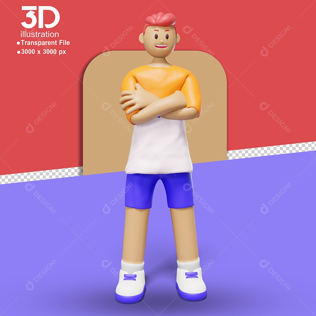 Personagem de Braços Cruzados Elemento 3D para Composição PSD