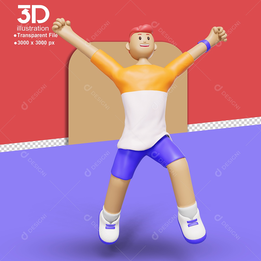 Personagem Com os Dois Braços Erguidos Elemento 3D para Composição PSD