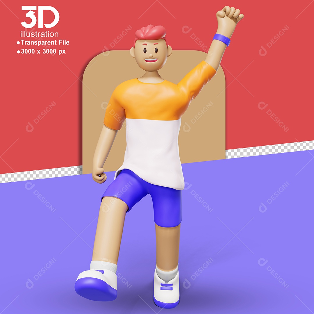 Personagem com um Braço Erguido Elemento 3D para Composição PSD