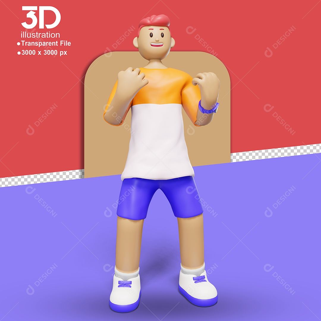 Personagem Com Os Braços Erguidos Elemento 3D para Composição PSD