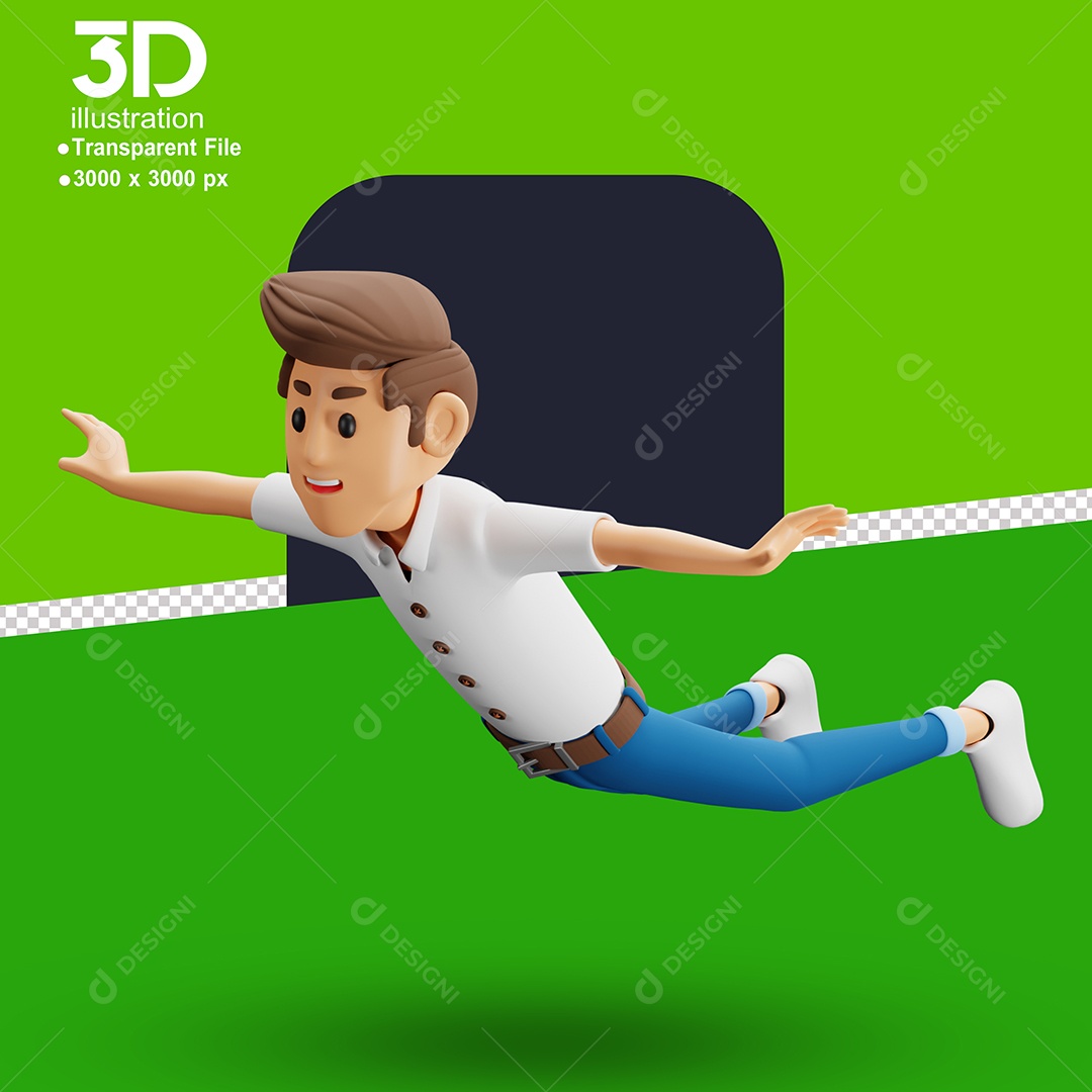 Personagem Voando Elemento 3D para Composição PSD