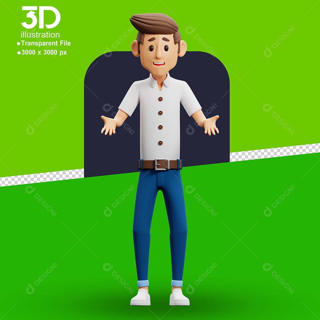 Personagem Fazendo Sinal de Questionamento Elemento 3D para Composição PSD