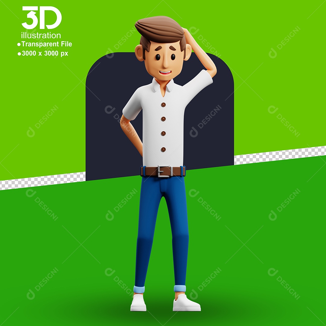 Personagem Preocupado Elemento 3D para Composição PSD