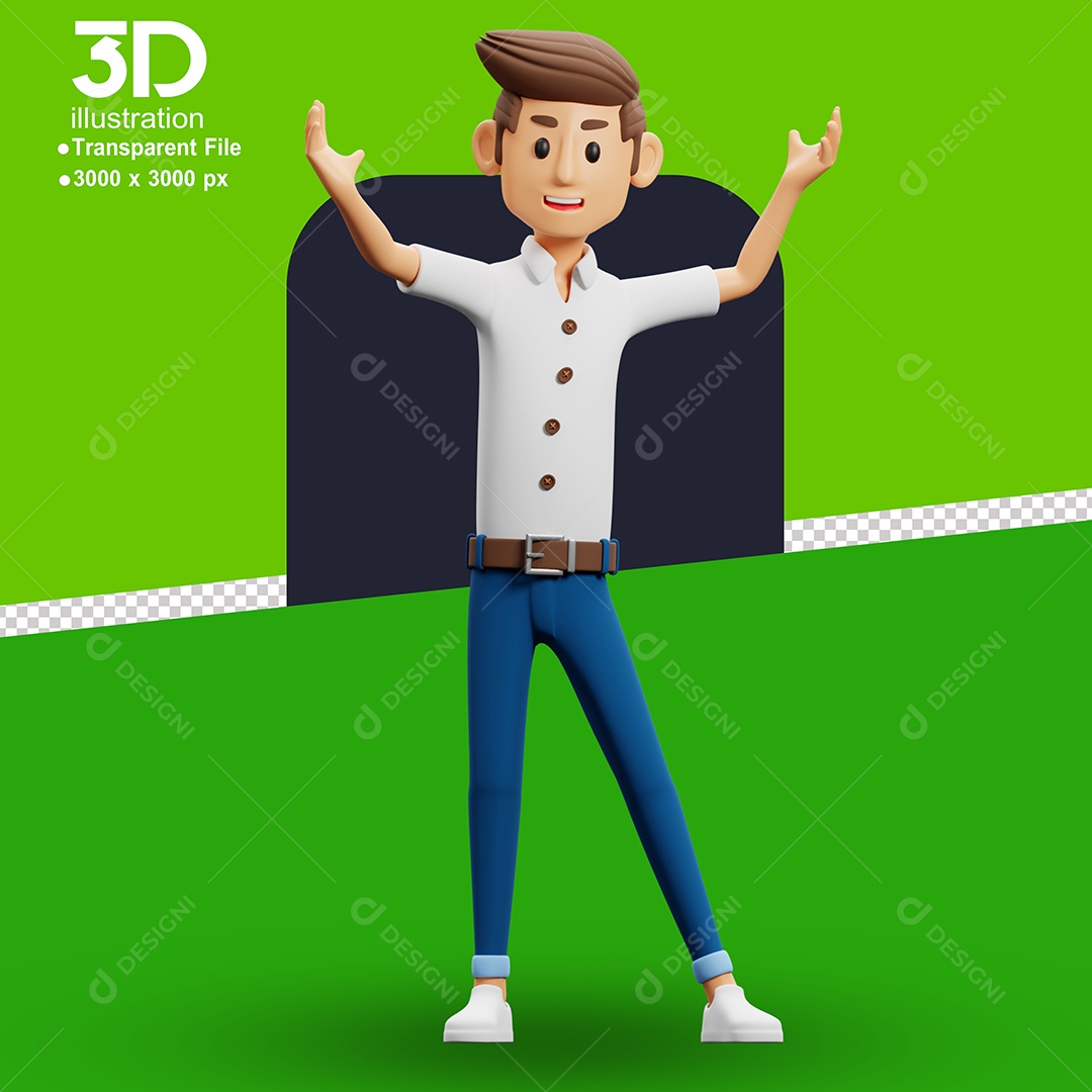 Personagem Com as Mãos Erguidas Elemento 3D para Composição PSD