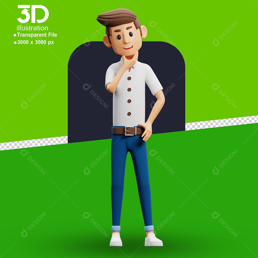 Character With the Hand in the chin 3D Element for PSD Composition