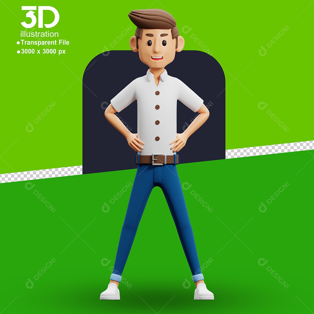 Personagem Com as Mãos na Cintura Elemento 3D para Composição PSD