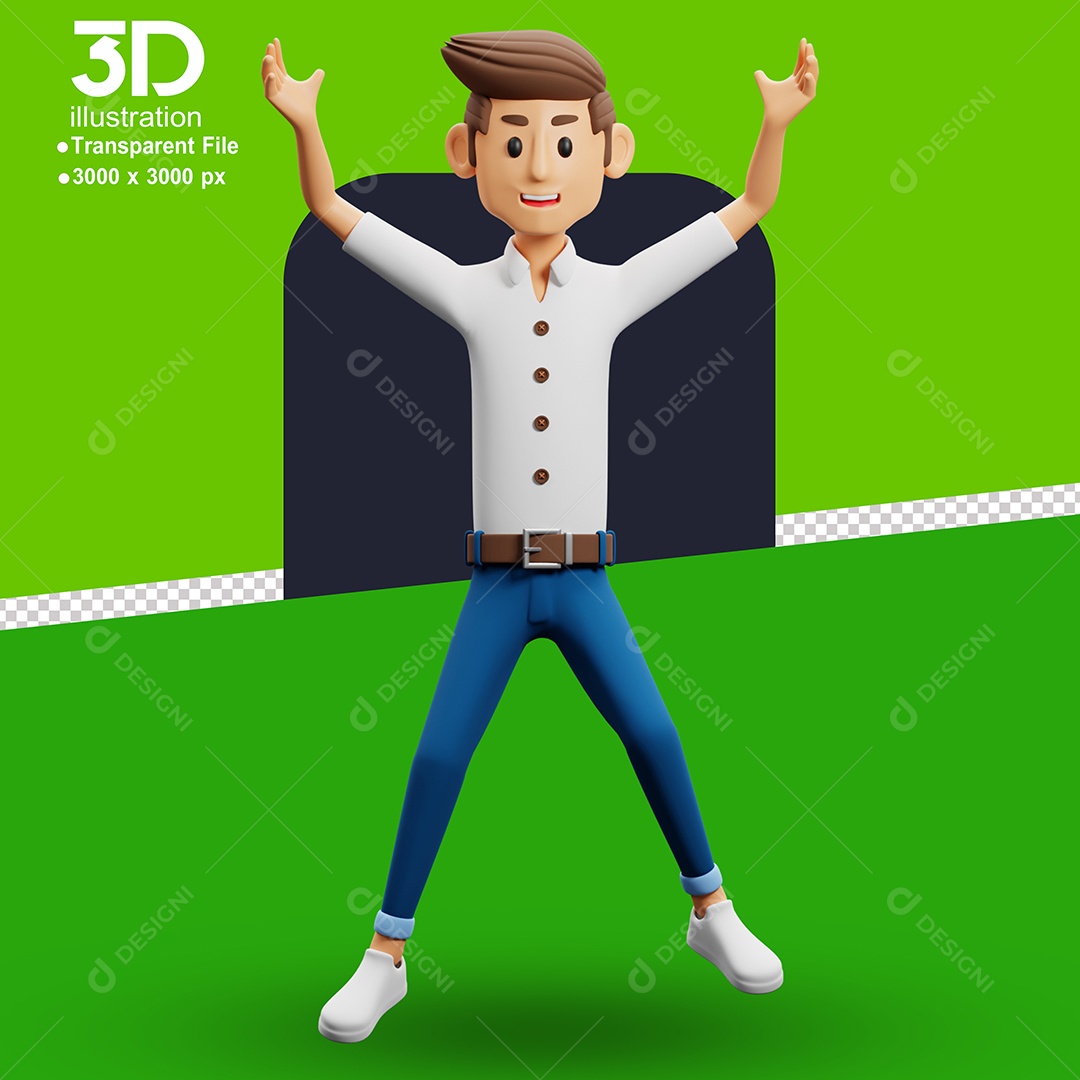 Personagem Feliz de Braços Abertos Elemento 3D para Composição PSD