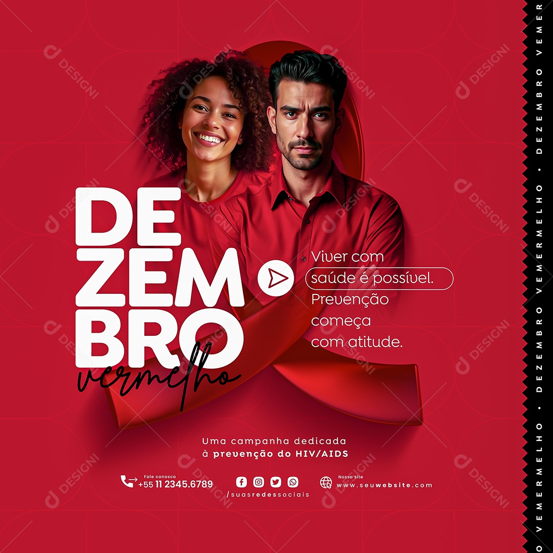 Dezembro Vermelho Mês de Enfrentamento ao HIV AIDS Social Media PSD Editável
