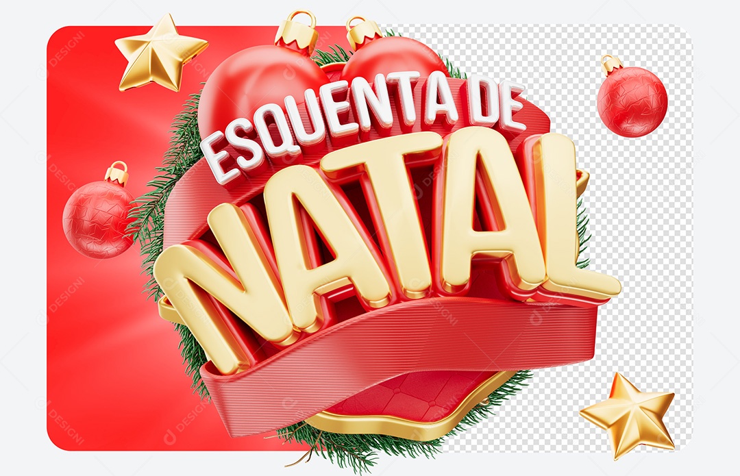 Selo 3D Esquenta de Natal Vermelho para Composição PSD
