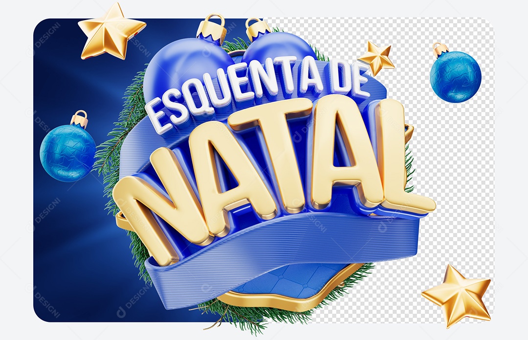 Selo 3D Esquenta de Natal Azul para Composição PSD