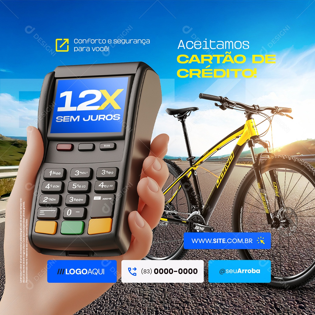 Bicicletaria Aceitamos Cartão de Crédito Social Media PSD Editável