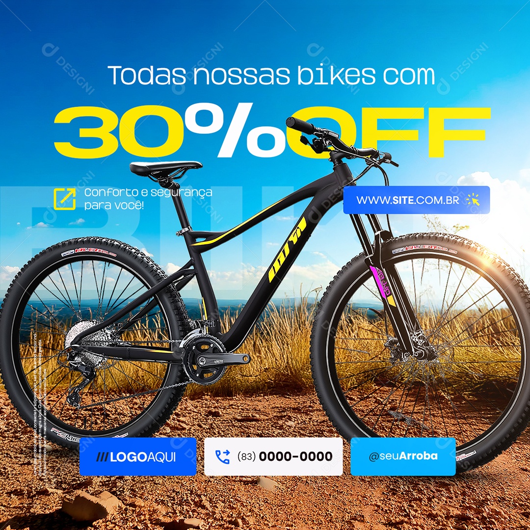 Bicicletaria Bicicletas Todas nossas Bikes com 30% Off Social Media PSD Editável