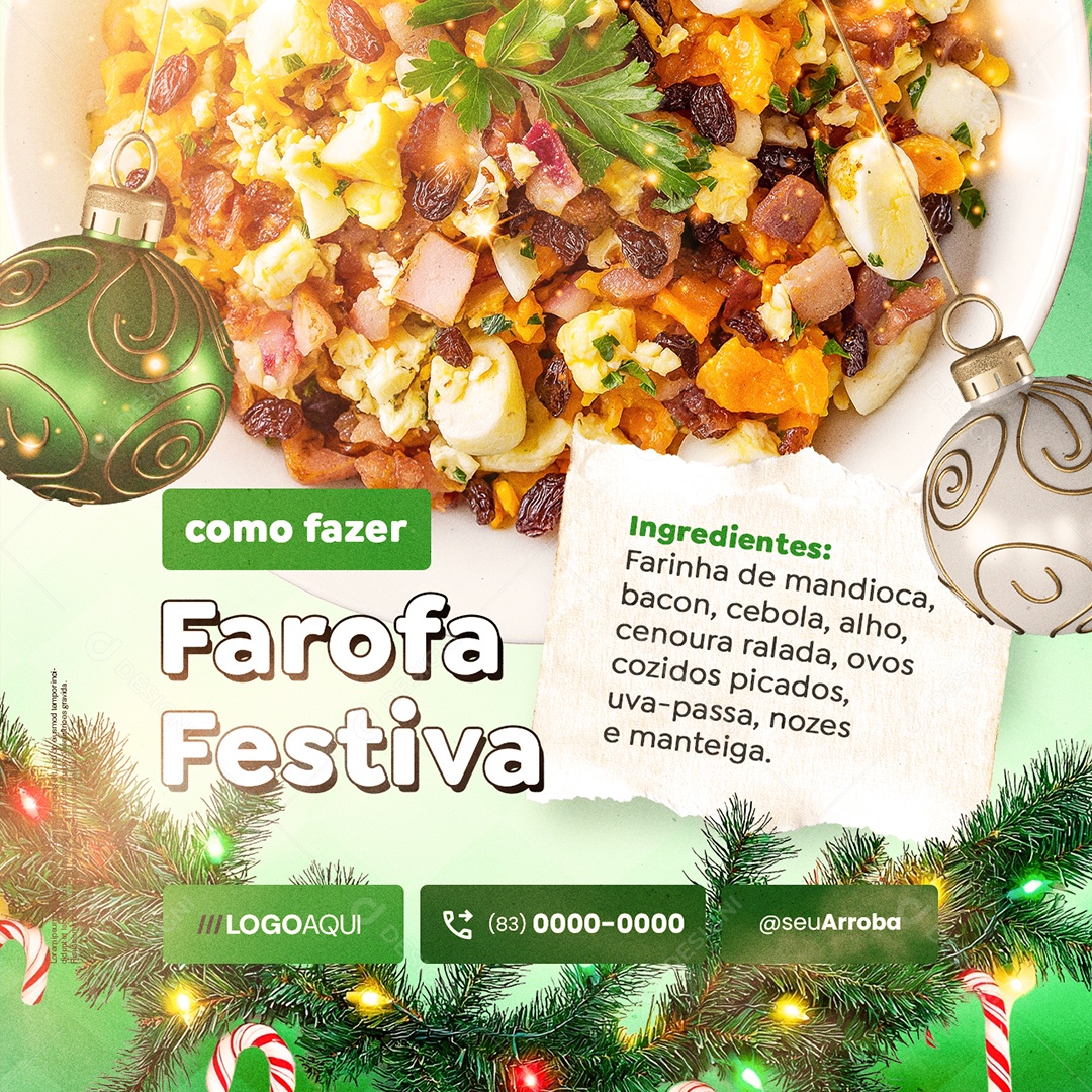Comidas Natalinas Como Fazer Farofa Festiva Social Media PSD Editável