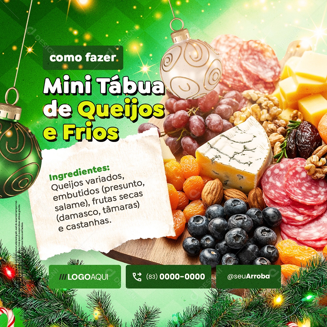 Comidas Natalinas Como Fazer Mini Tábuas de Queijos e Frios Social Media PSD Editável