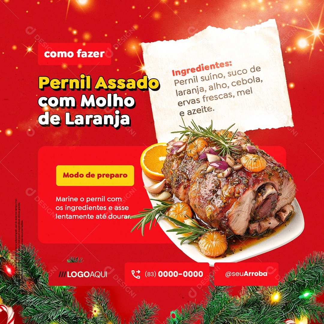 Comidas Natalinas Como Fazer Pernil Assado Social Media PSD Editável