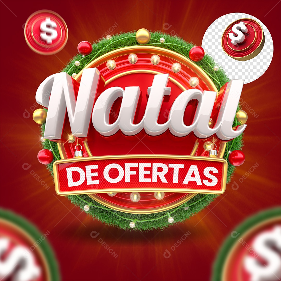 Selo 3D Natal de Ofertas Vermelho e Branco para Composição PSD