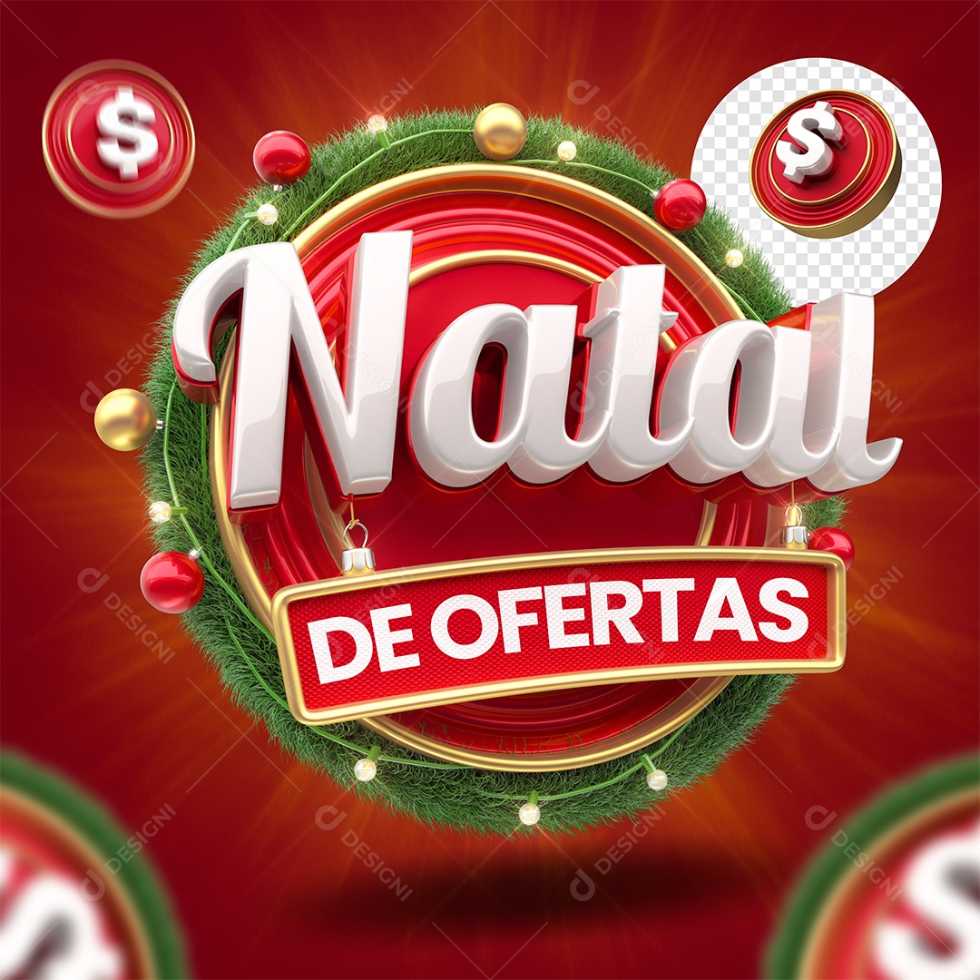 Selo 3D Natal de Ofertas Vermelho e Branco para Composição PSD