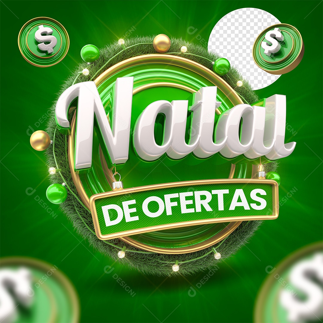 Selo 3D Natal de Ofertas Verde e Branco para Composição PSD