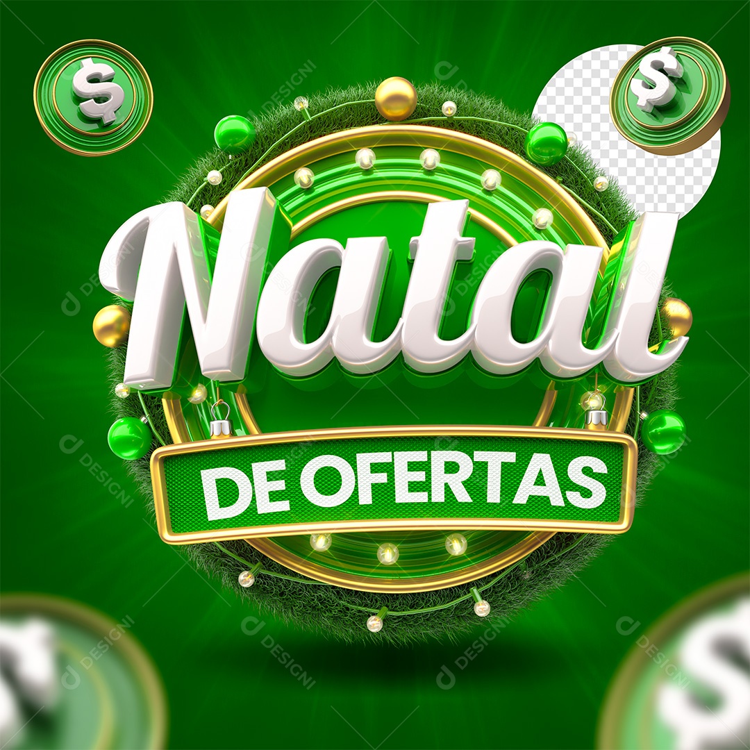 Selo 3D Natal de Ofertas Verde e Branco para Composição PSD