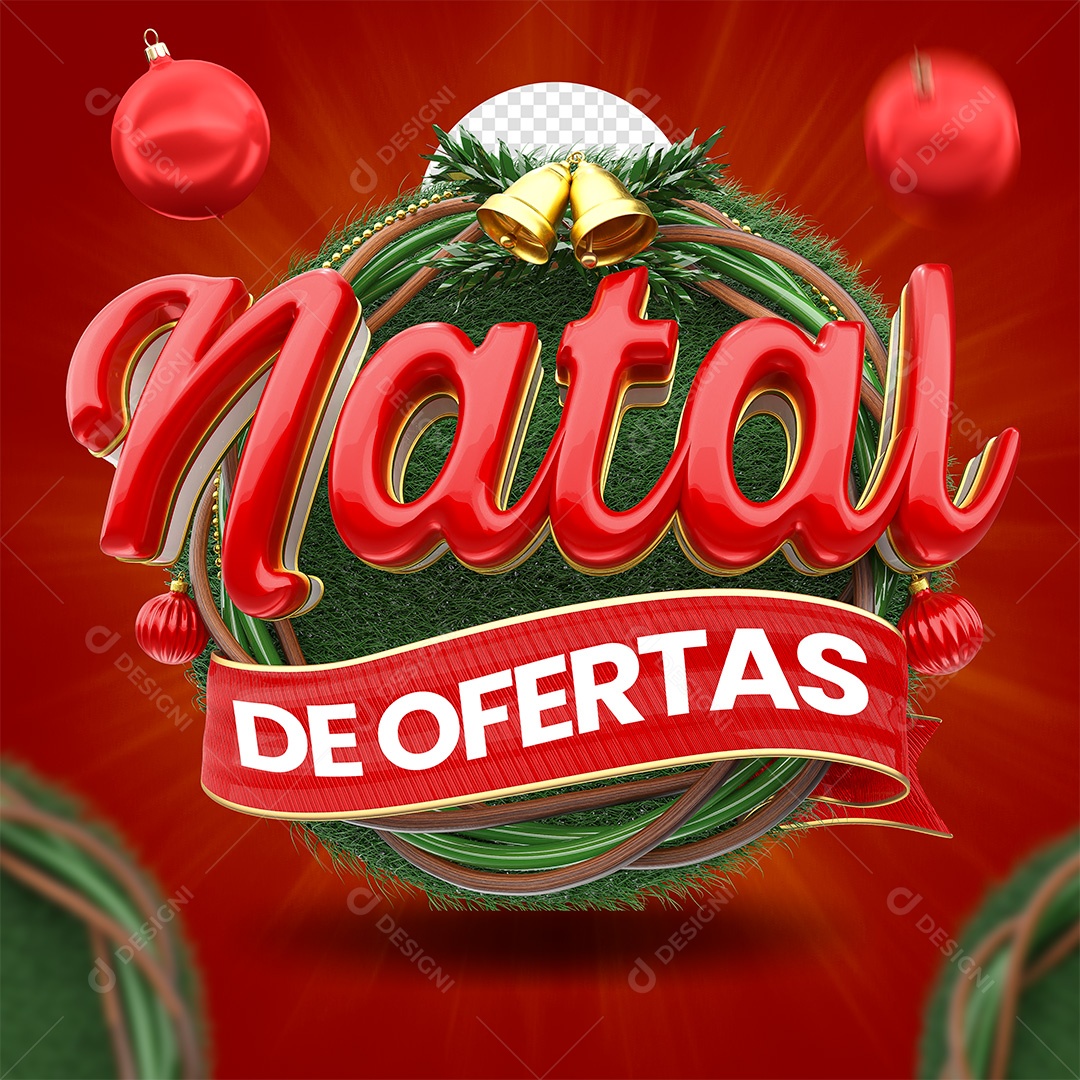 Natal de Ofertas Selo 3D Vermelho e Branco para Composição PSD