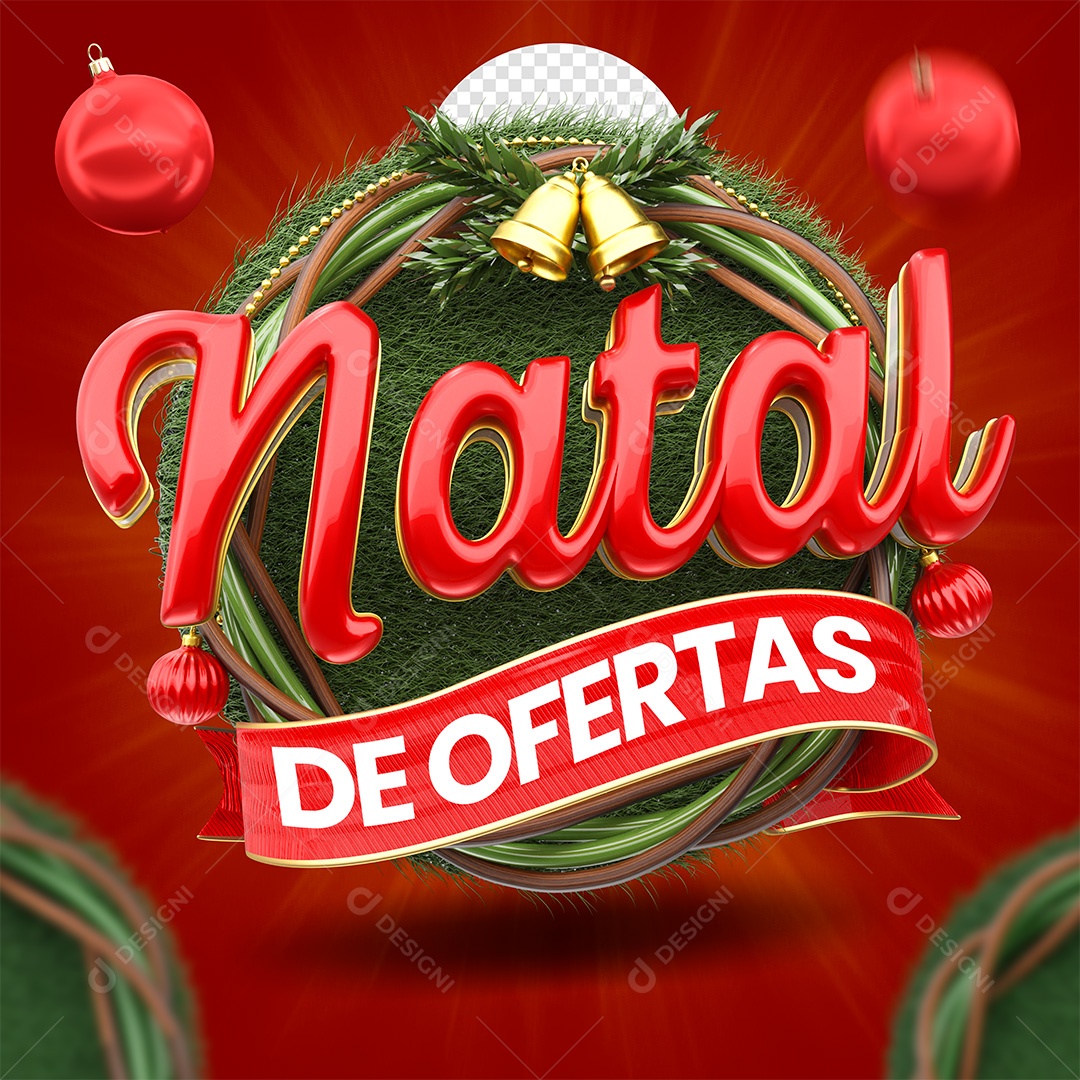 Natal de Ofertas Selo 3D Vermelho e Branco para Composição PSD
