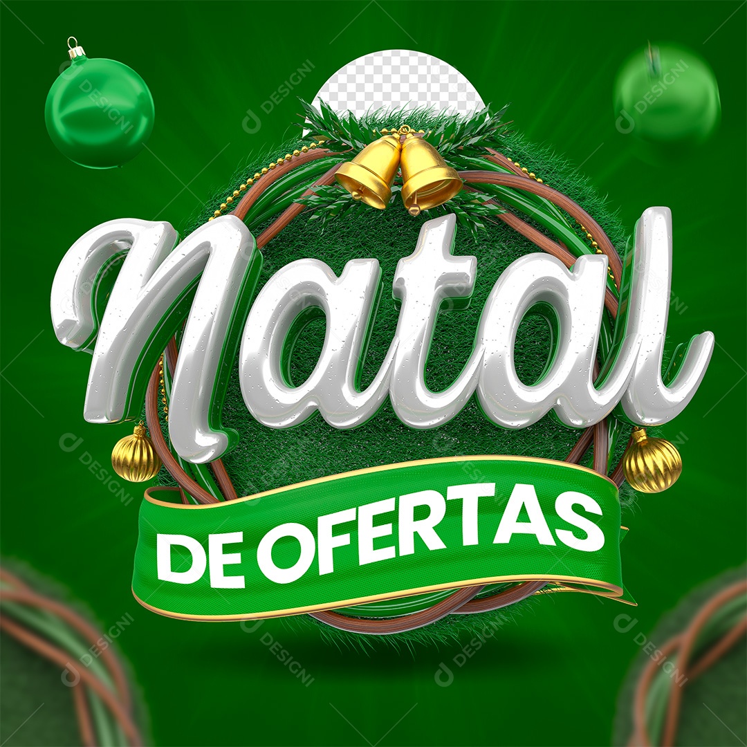 Natal de Ofertas Selo 3D Verde e Branco para Composição PSD