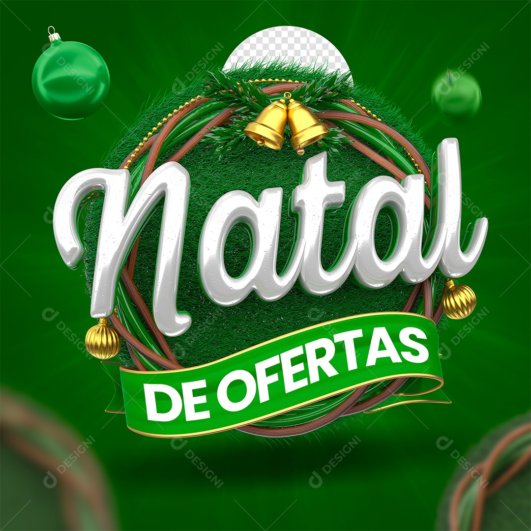 Natal de Ofertas Selo 3D Verde e Branco para Composição PSD