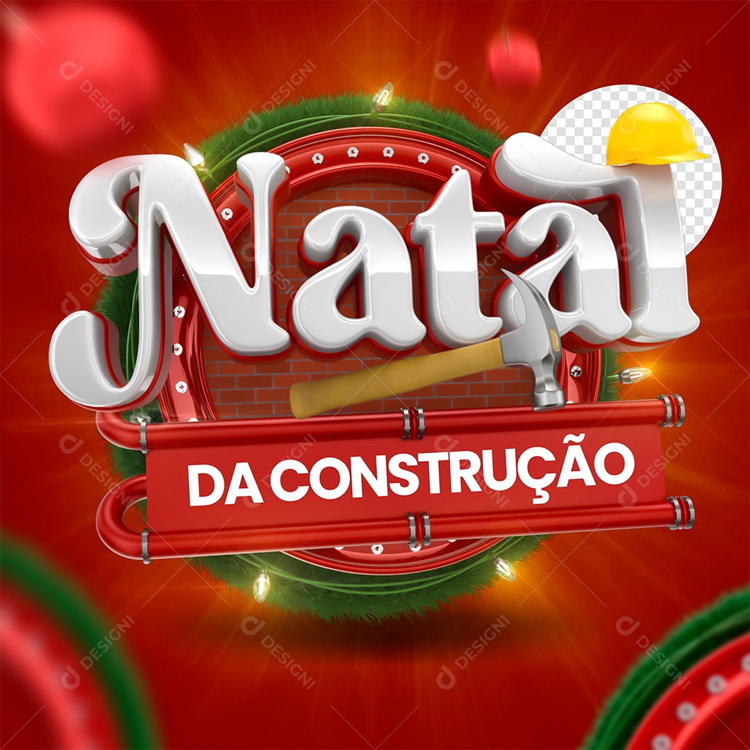 Natal da Construção Selo 3D Vermelho e Branco para Composição PSD