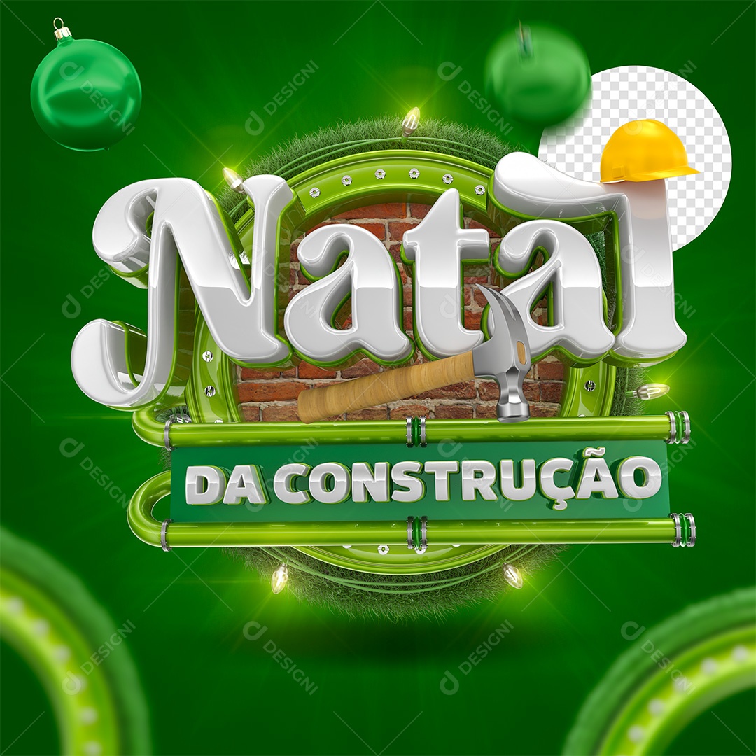 Natal da Construção Selo 3D Verde e Cinza para Composição PSD