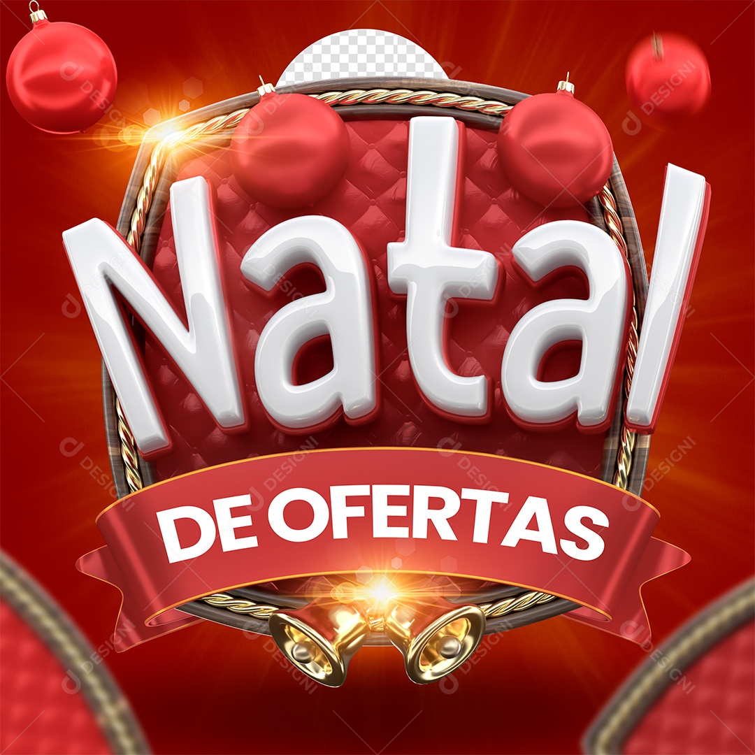 Natal de Ofertas Selo 3D Vermelho e Branco para Composição PSD