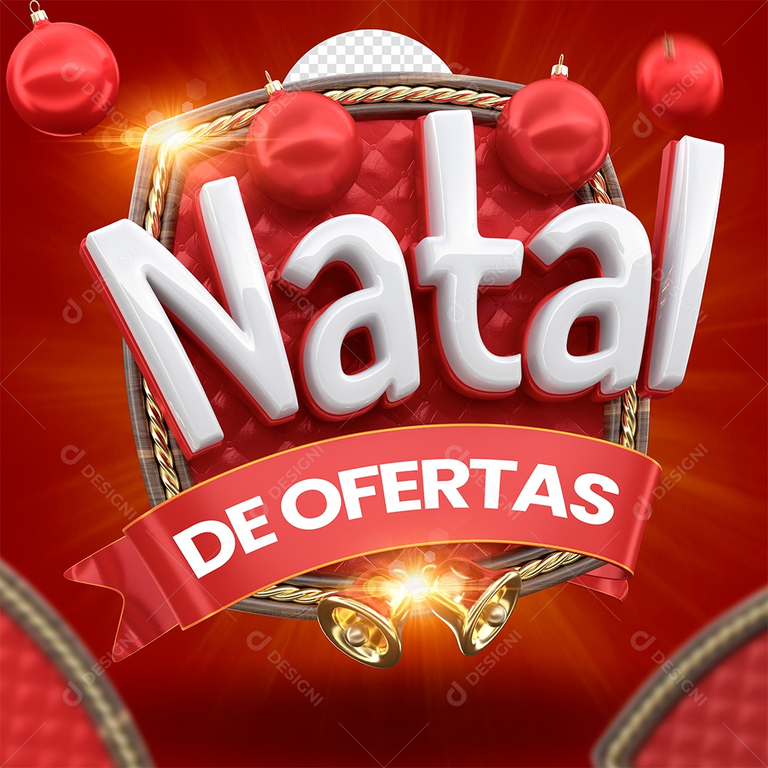 Natal de Ofertas Selo 3D Vermelho e Branco para Composição PSD