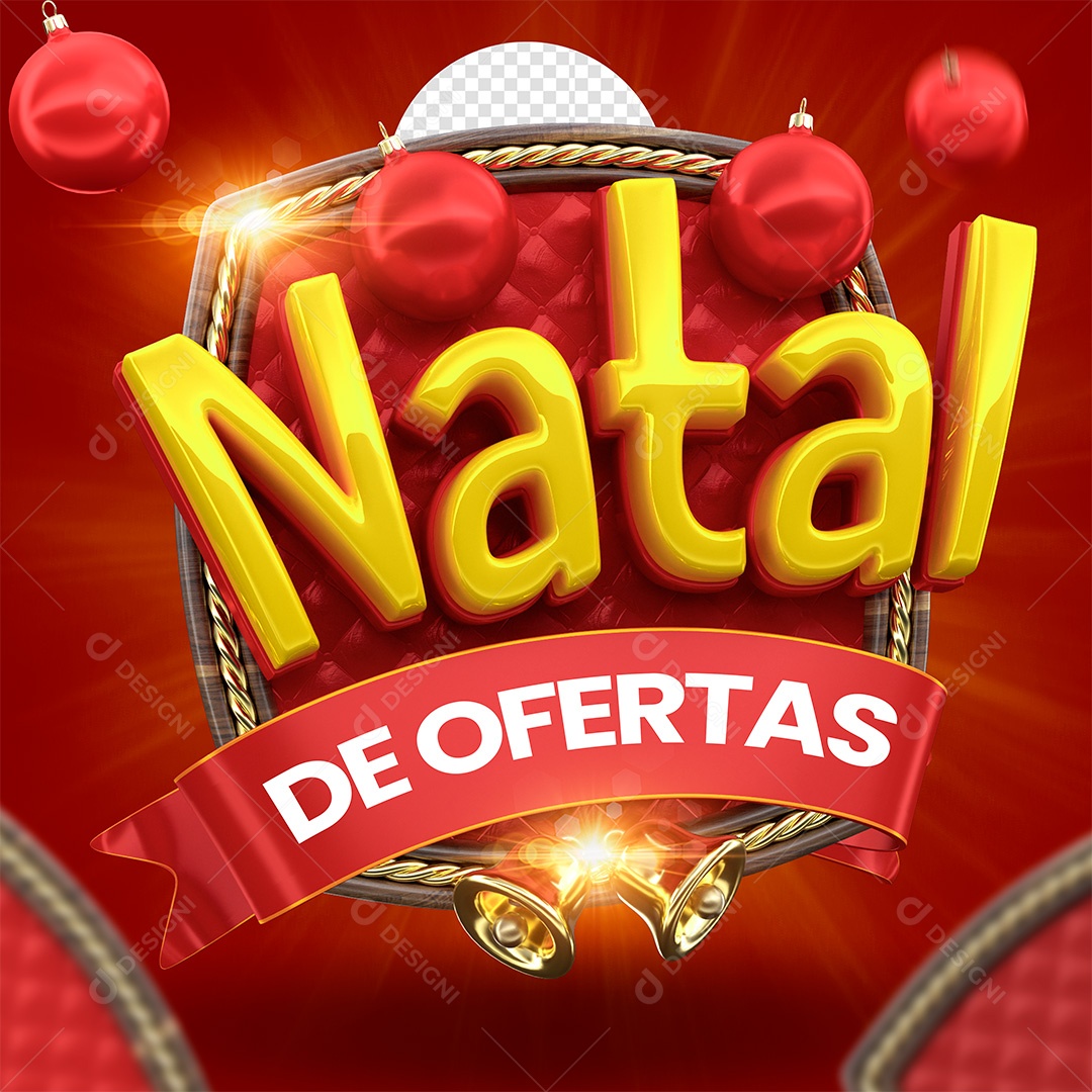 Natal de Ofertas Selo 3D Vermelho e Dourado para Composição PSD