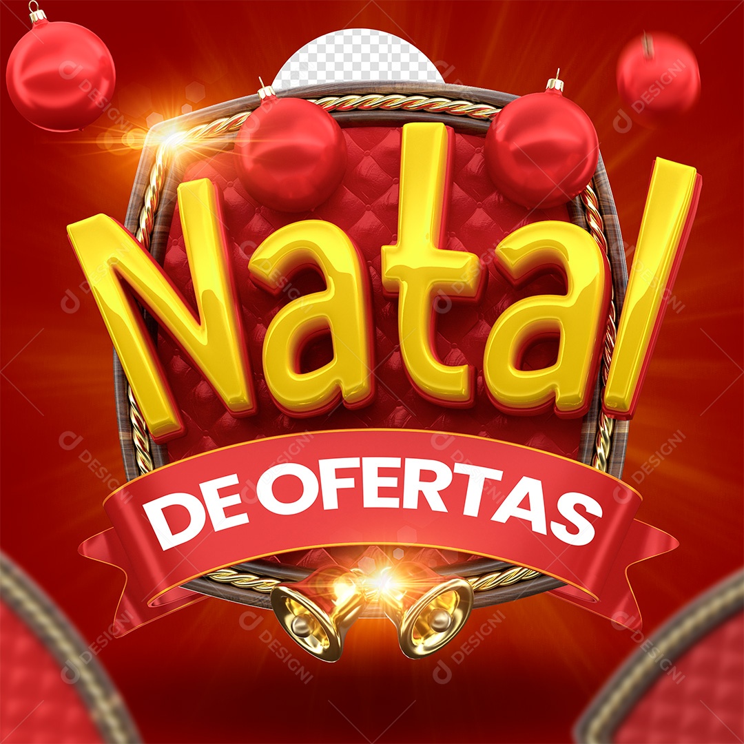 Natal de Ofertas Selo 3D Vermelho e Dourado para Composição PSD