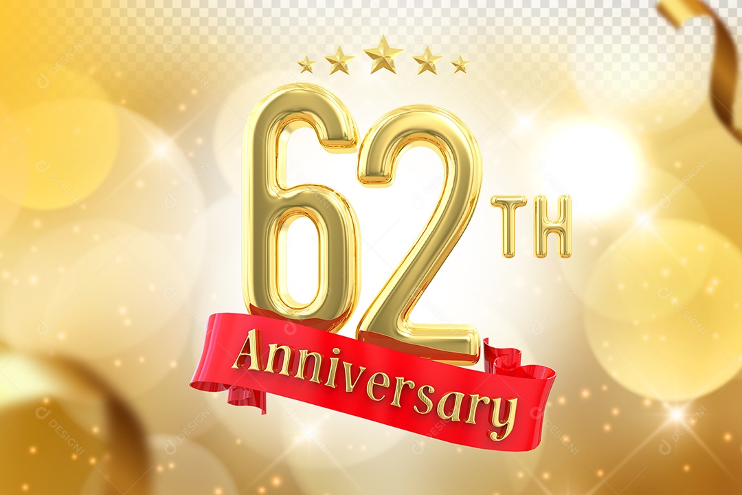 Elemento 3D Número de Aniversário 62 Para Composição PSD