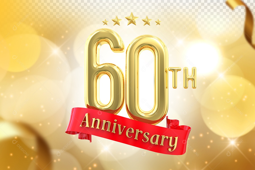 Elemento 3D Número de Aniversário 60 Para Composição PSD