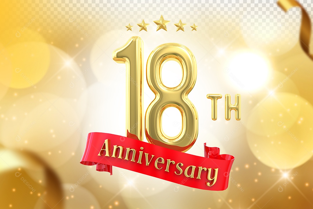 Elemento 3D Número de Aniversário 18 Para Composição PSD