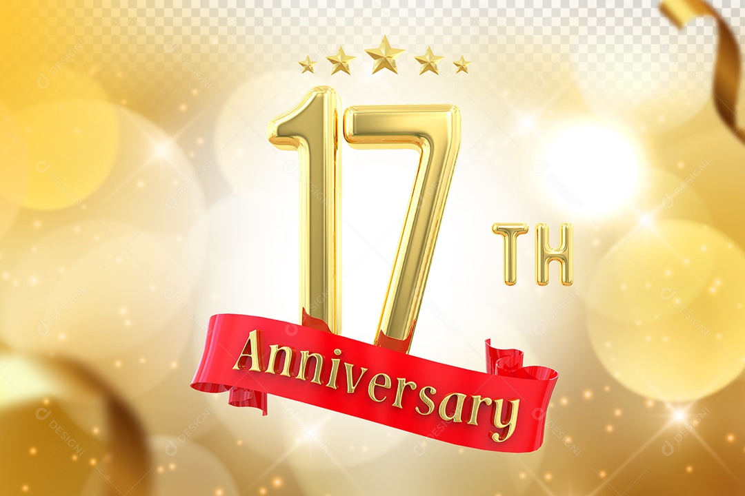 Elemento 3D Número de Aniversário 17 Para Composição PSD